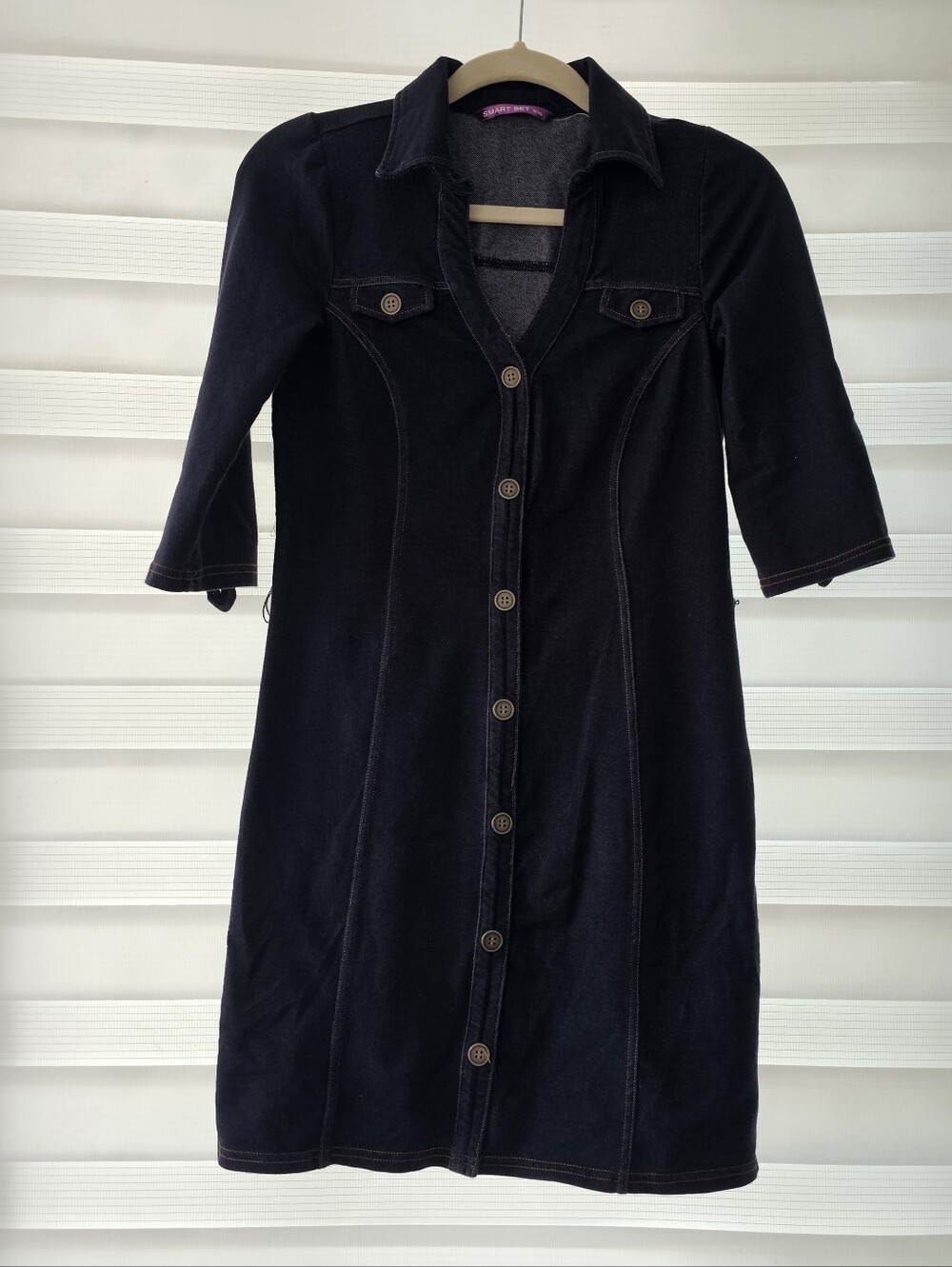 Smart Set Rare Formal Classic Button-Front Dark Blue Dress with Collar -XS
